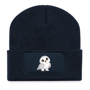 Schneeeule Kawaii Style – Süßer Wintervogel - Recycelte Patch Beanie - French Navy - Vorne