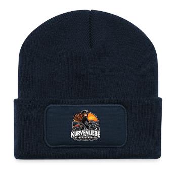 Kurvenliebe Motorradfahrerin Sunset - Recycelte Patch Beanie - French Navy - Vorne