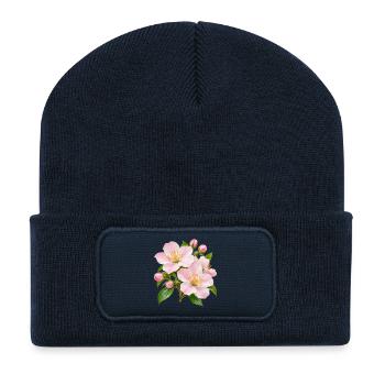 Rosa Apfelblüten-Blüten-Floral - Recycelte Patch Beanie - French Navy - Vorne