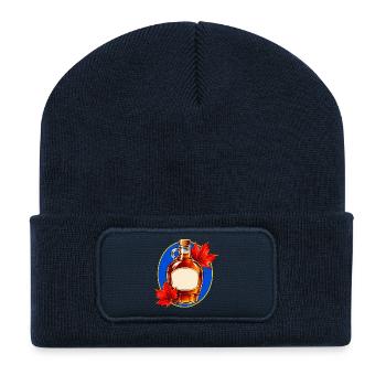 Ahornsirupflasche mit roten Herbstblättern - Recycelte Patch Beanie - French Navy - Vorne