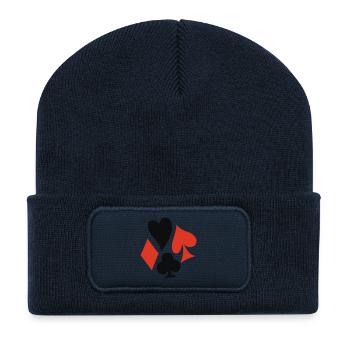 poker signs - Beanie recyclé à patch - bleu marine - Devant