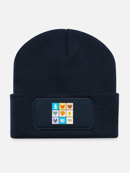 Bunte Tiermischung mit Lieblingstieren - Recycelte Patch Beanie - French Navy