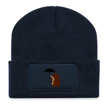 Un hérisson avec un parapluie - Beanie recyclé à patch - bleu marine - Devant