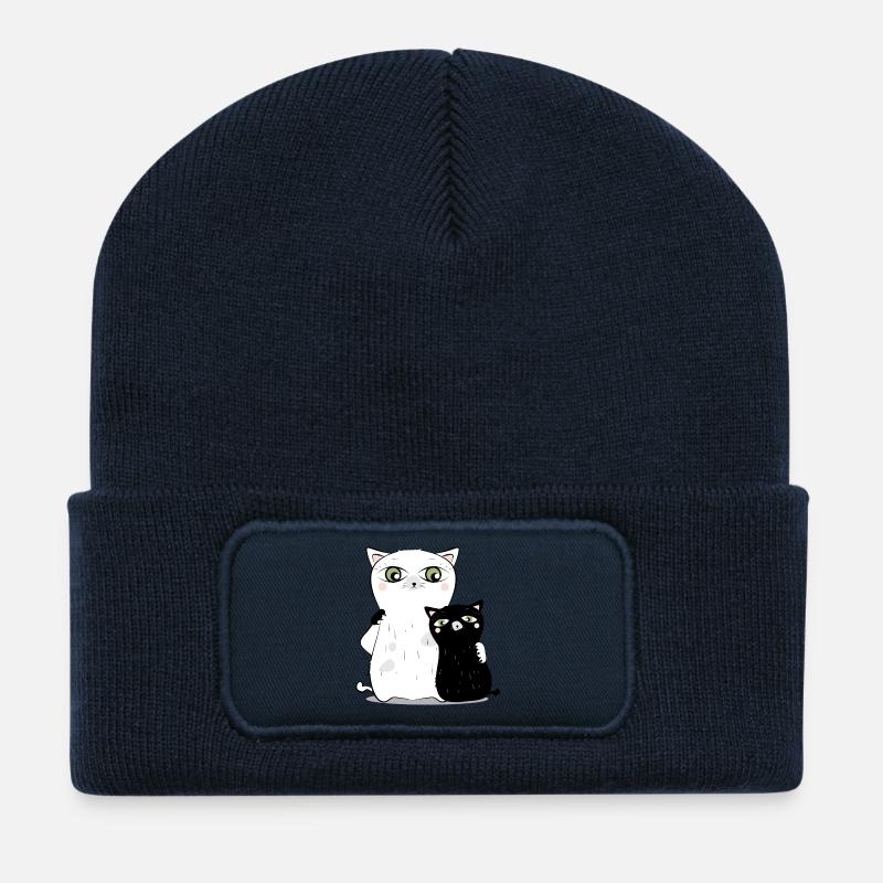 weiße Katze schwarzer Kater - Recycelte Patch Beanie - French Navy