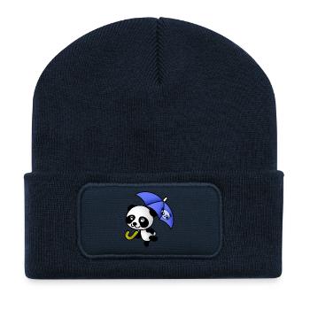 Süßer Panda mit Regenschirm - Recycelte Patch Beanie - French Navy - Vorne