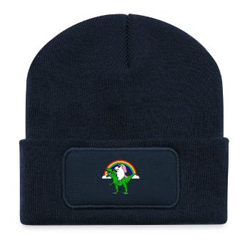 Einhorn et dinosaures - Beanie recyclé à patch - bleu marine - Devant