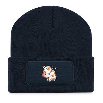 Süßes Kuhbaby - Kuh - Kühe - Kind - Baby - Geburt - Recycelte Patch Beanie - French Navy - Vorne