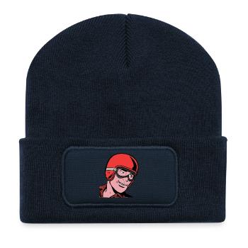 Vintage Driver Comic - Recycled Patch Beanie - french navy - Front