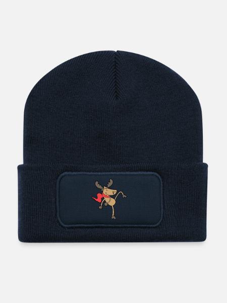 Rentier Tänzer mit rotem Schal - Recycelte Patch Beanie - French Navy