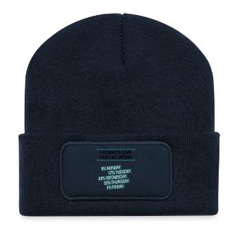 100 pour cent de travail Tasse Bureau humour noir - Beanie recyclé à patch - bleu marine - Devant
