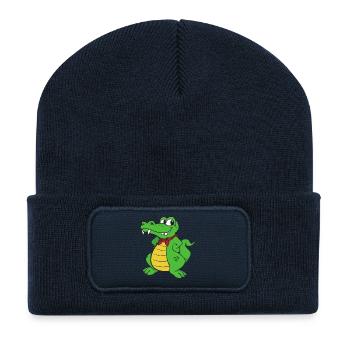 Kroko Kaiman Reptilien Tiere - Recycelte Patch Beanie - French Navy - Vorne