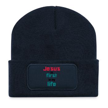 Jesus ist die erste in meinem Leben - Recycelte Patch Beanie - French Navy - Vorne