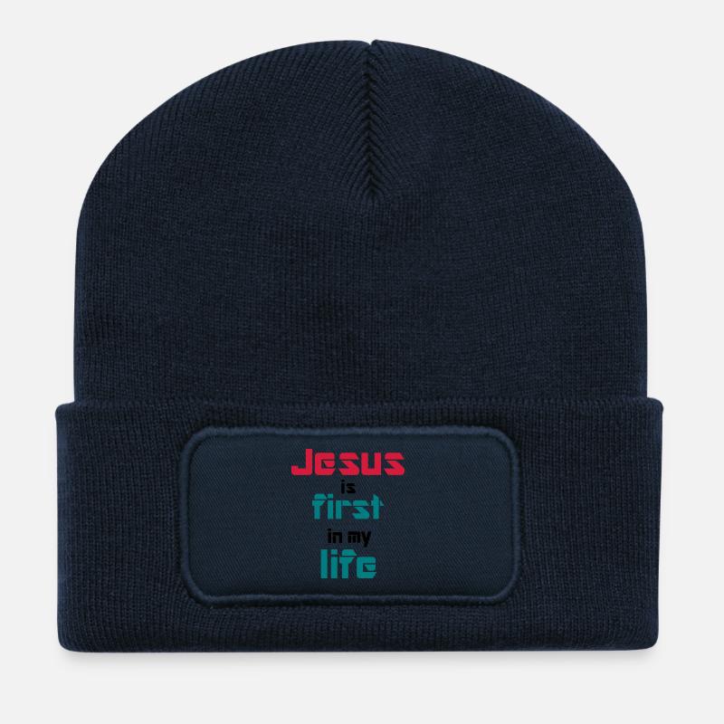 Jesus ist die erste in meinem Leben - Recycelte Patch Beanie - French Navy