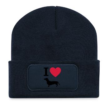 I love dachshund, dog heart and dogs silhouette - Recycled Patch Beanie - french navy - Front