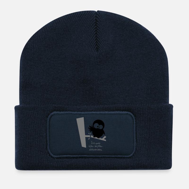 Eine Eule // Ich muss hier leider abbrechen. - Recycelte Patch Beanie - French Navy