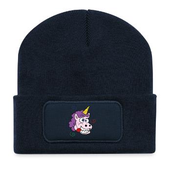 Licorne folle - Beanie recyclé à patch - bleu marine - Devant