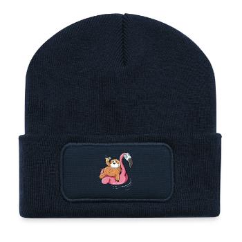 Holiday Mature Sloth On Flamingo Swim - Recycled Patch Beanie - french navy - Front