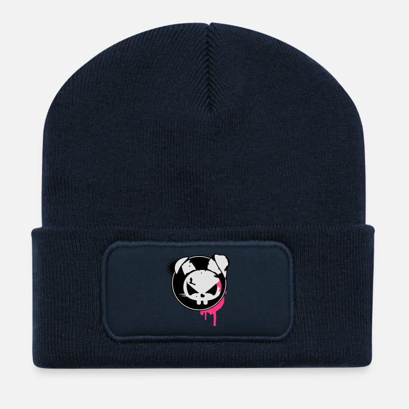 Grunge Sticker mit Hasen Kopf - Recycelte Patch Beanie - French Navy