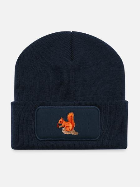 Eichhörnchen mit Geschenk - Recycelte Patch Beanie - French Navy