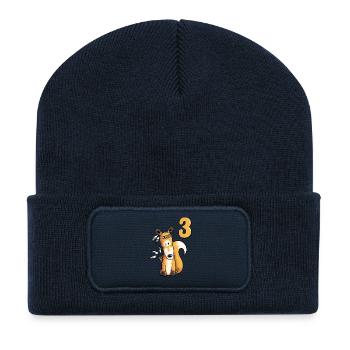 Joyeux anniversaire Fox 3 ans troisième anniversaire - Beanie recyclé à patch - bleu marine - Devant