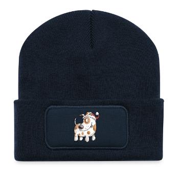 Père Noël chien I Noël Père Noël - Beanie recyclé à patch - bleu marine - Devant