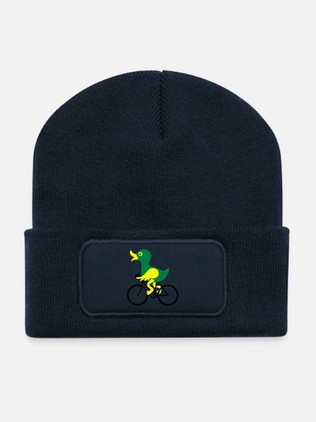 Eine Ente fährt Fahrrad - Recycelte Patch Beanie - French Navy