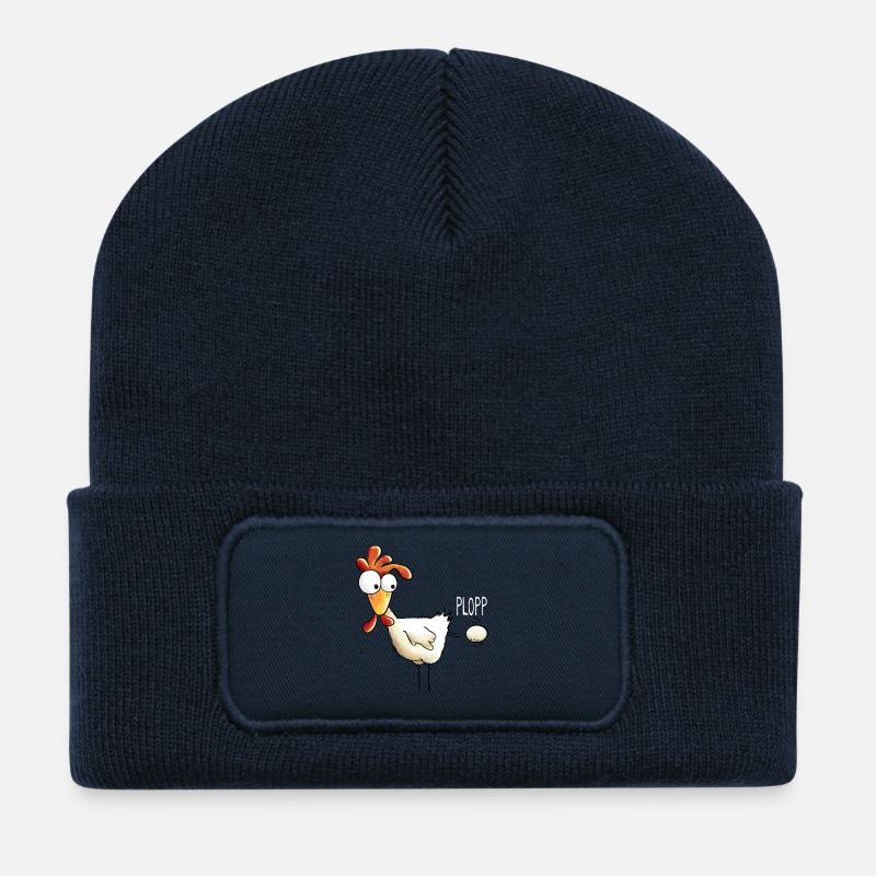 Plopp es ist raus das Ei - Huhn - Hahn - Gockel - Recycelte Patch Beanie - French Navy