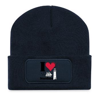 Nordsee Shirt , Fun Shirt , Küste , I love ...(25) - Recycelte Patch Beanie - French Navy - Vorne