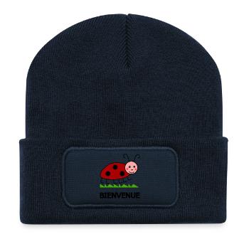 COCCINELLE. BIENVENUE. ECOLOGIE. NATURE. INSECTE. - Beanie recyclé à patch - bleu marine - Devant