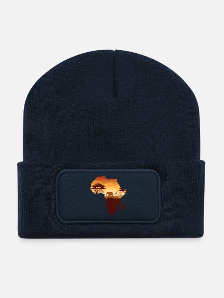 African Safari Map - Recycled Patch Beanie - french navy