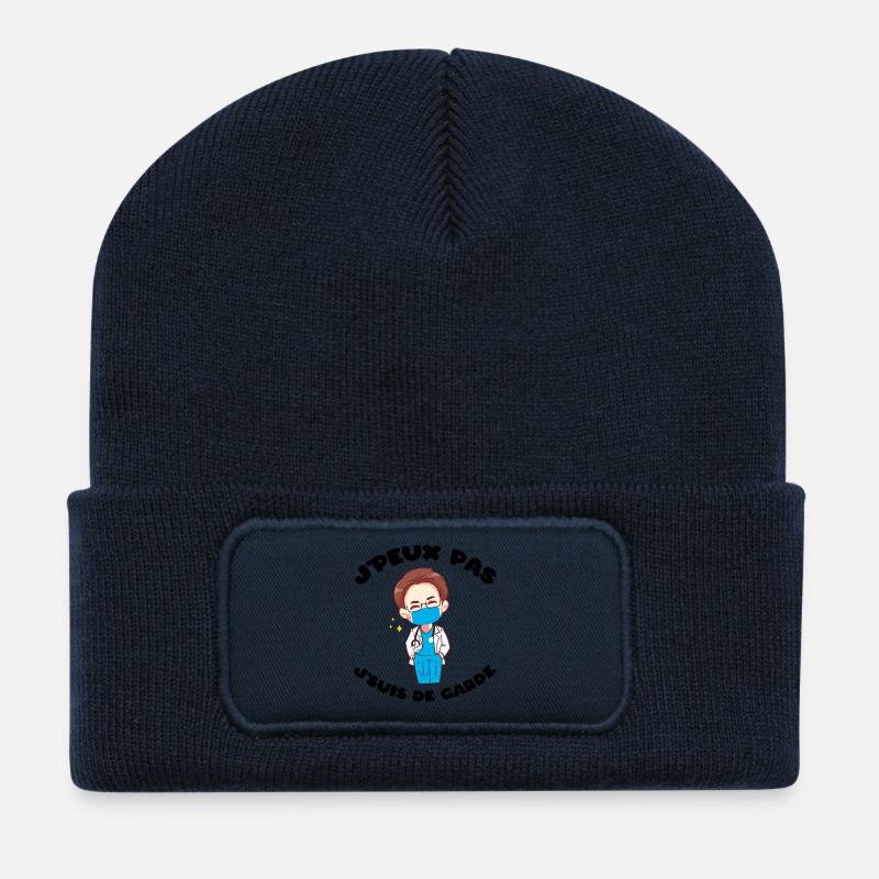 J'peux pas j'suis de garde Humour soignant cadeau - Beanie recyclé à patch - bleu marine