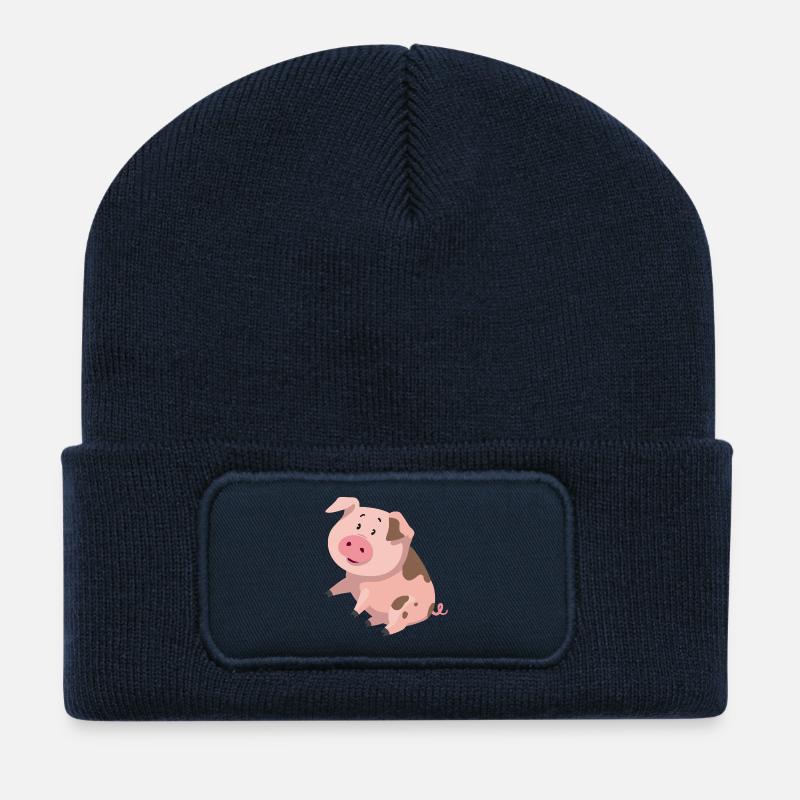 Kleines Schweinchen Illustration – süßes Tiermotiv - Recycelte Patch Beanie - French Navy