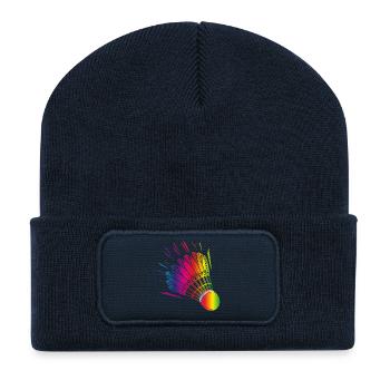 bunte Badminton Federball Zeichnung - Recycelte Patch Beanie - French Navy - Vorne