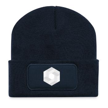 Schwarz-weißer geometrischer Musterprint - Recycelte Patch Beanie - French Navy - Vorne