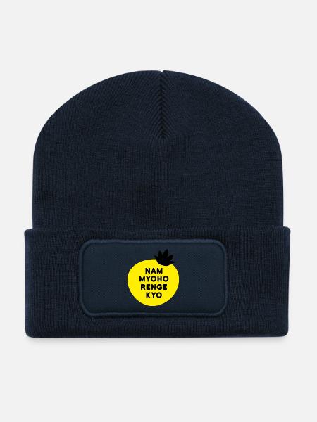 Nam Myoho Renge Buddha Mantra Lotus Saying - Recycled Patch Beanie - french navy