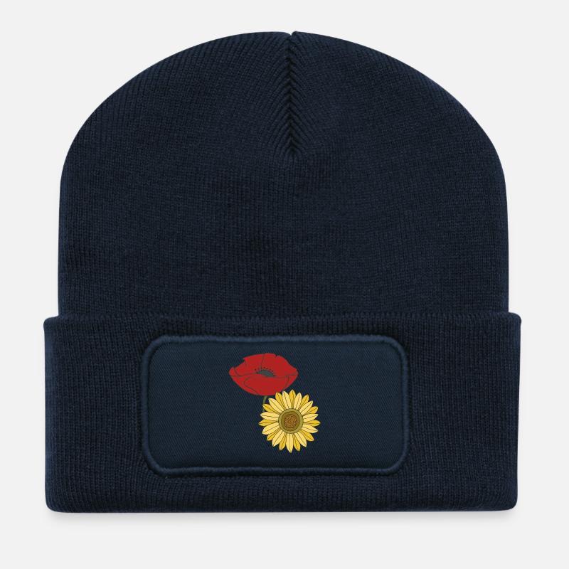 mohn sonnenblume - Recycelte Patch Beanie - French Navy