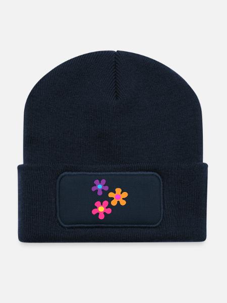 Hippie-Blumen - Recycelte Patch Beanie - French Navy