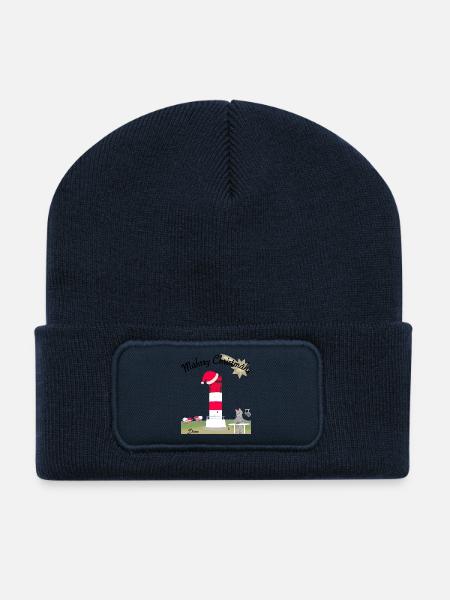 Weihnachten Leuchtturm Düne, Helgoland,Wolf - Recycelte Patch Beanie - French Navy