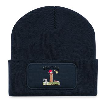 Weihnachten Leuchtturm Staberhuk, kultiger Wolf - Recycelte Patch Beanie - French Navy - Vorne