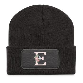 Buchstabe E mit Blume rosa - Recycelte Patch Beanie - Dunkelgrau - Vorne