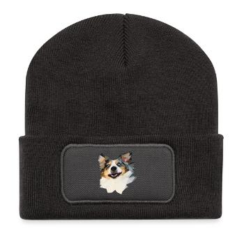 Australian Shepherd, Blue Merle, Polygon Style - Recycelte Patch Beanie - Dunkelgrau - Vorne