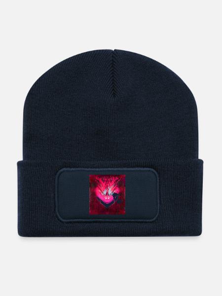 Neon Heart in Dark Red - Recycled Patch Beanie - french navy