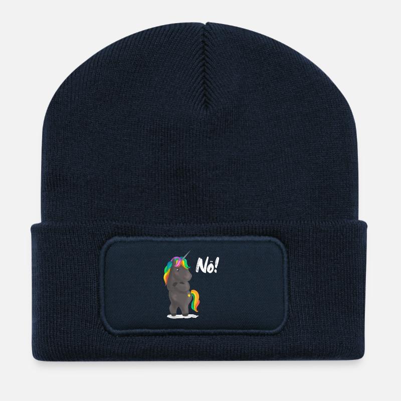 Verärgerter Regenbogen-Pony mit Witz - Recycelte Patch Beanie - French Navy