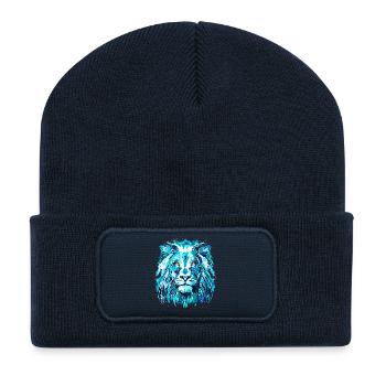 Blue Lion Head - Zodiac sign Leo - Recycled Patch Beanie - french navy - Front