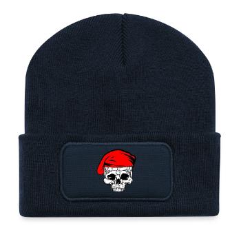 Béret rouge squelette - Beanie recyclé à patch - bleu marine - Devant