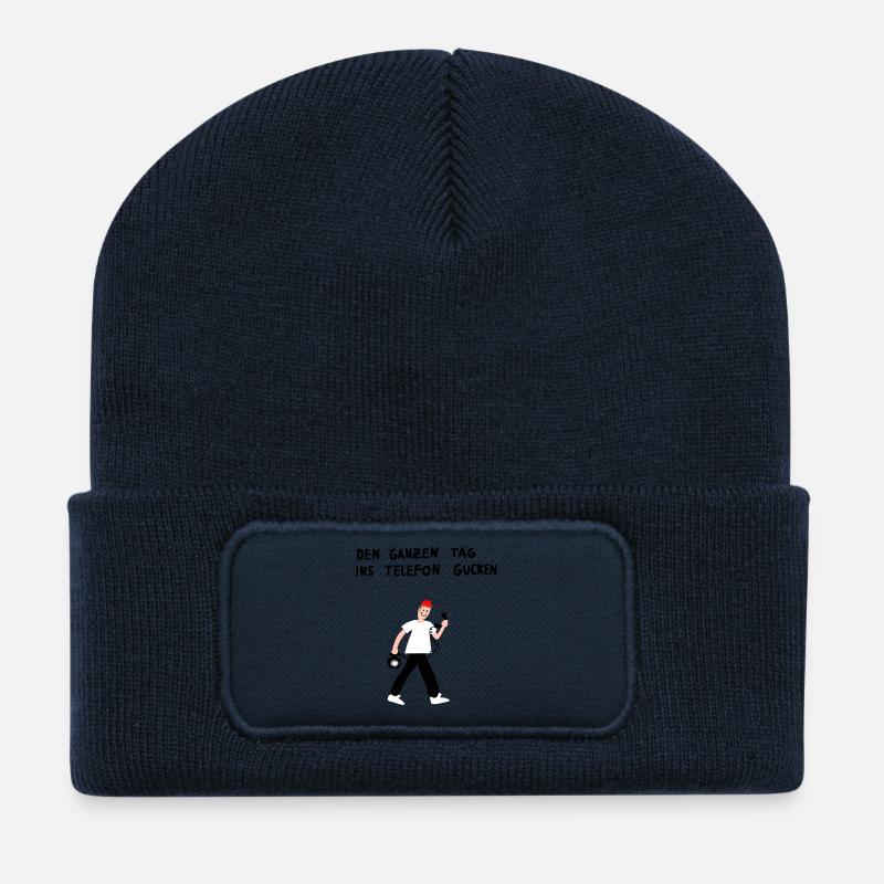 Den ganzen Tag ins Telefon gucken - Recycelte Patch Beanie - French Navy