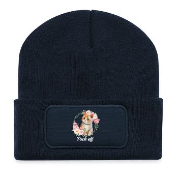 Süßes genervtes Kätzchen - Recycelte Patch Beanie - French Navy - Vorne