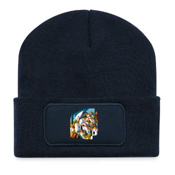 Village de montagne méditerranéen - Beanie recyclé à patch - bleu marine - Devant