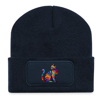 Chat - Beanie recyclé à patch - bleu marine - Devant