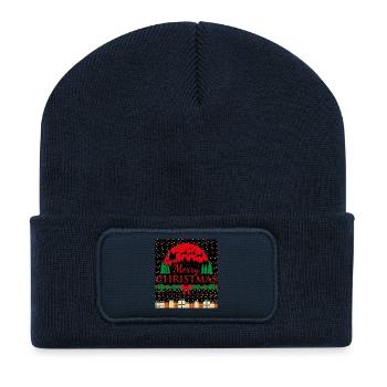 Conception de silhouette de Noël avec le Père Noël - Beanie recyclé à patch - bleu marine - Devant